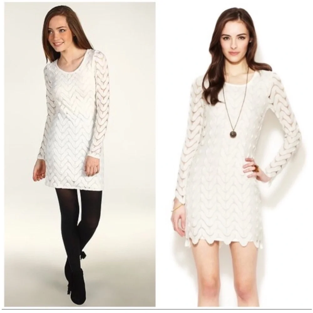 Free People Wild Thing Zig Zag Crochet Keyhole Mini Dress in creamy white - Picture 5 of 7